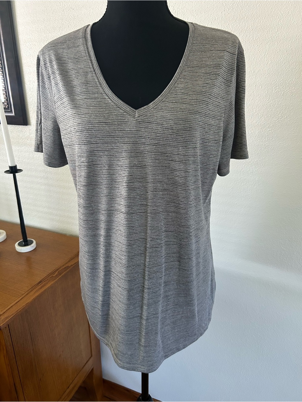 Athletic Works Women's Heather Gray Striped V-Neck Tee